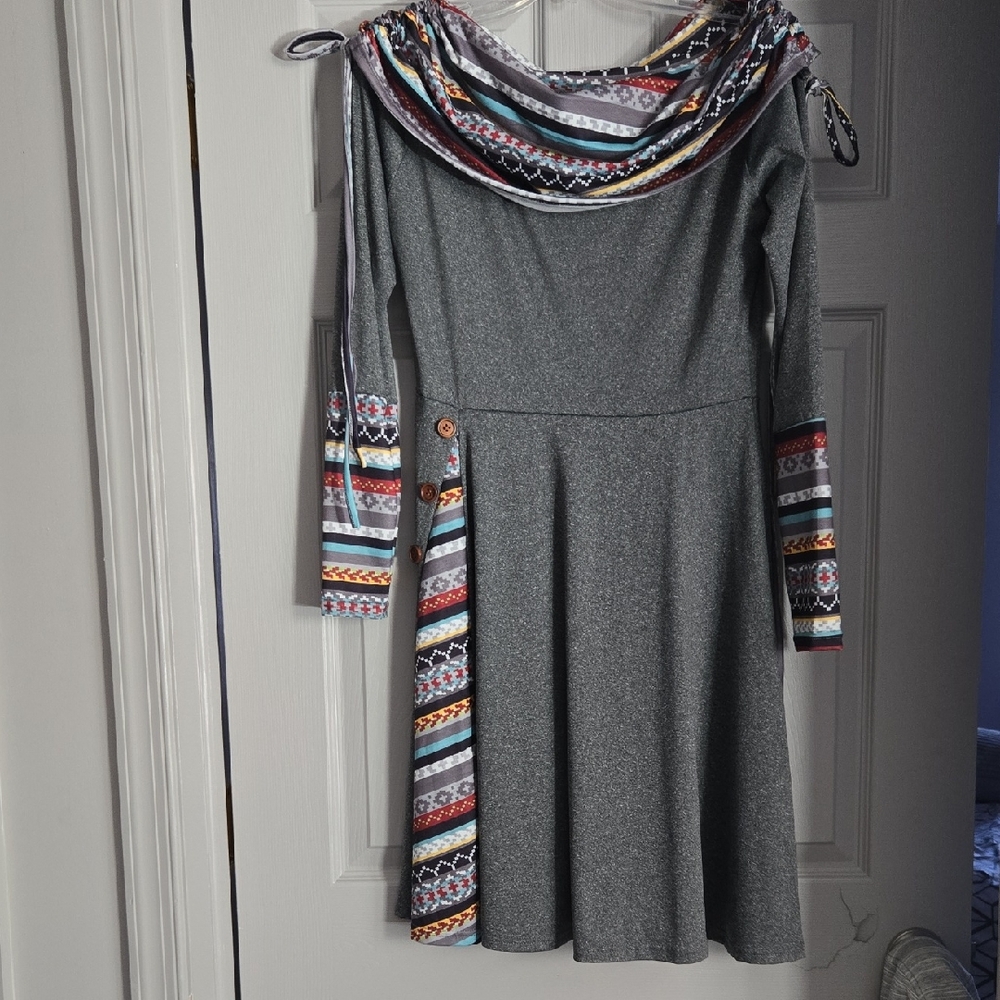Gray and Multicolor Patterned Women's Dress